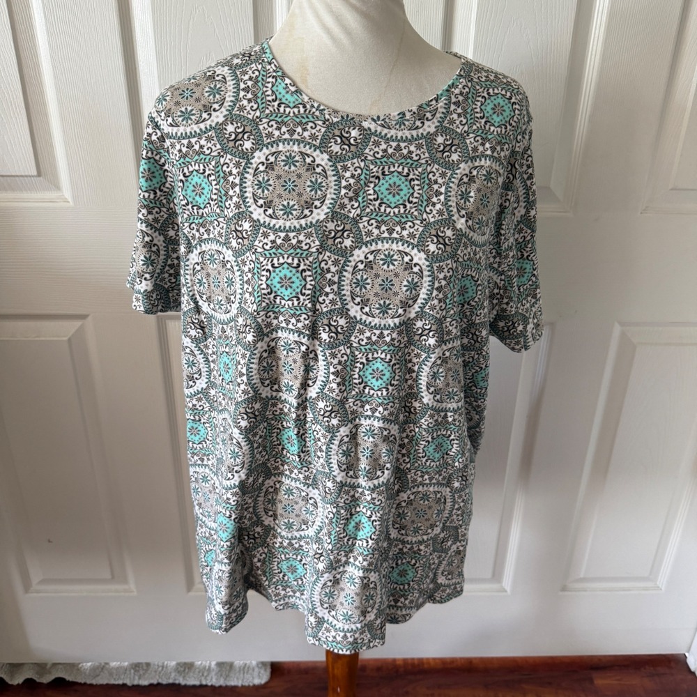 Croft & Barrow The Classic Tee Womens 3X Teal Medallion Print Cotton T-Shirt